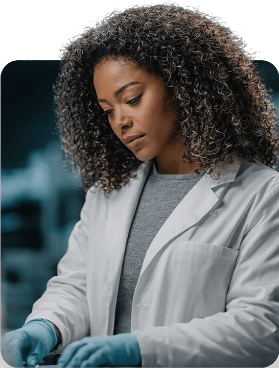 Laboratory professional representing scientific commitment to advancing uveal melanoma care